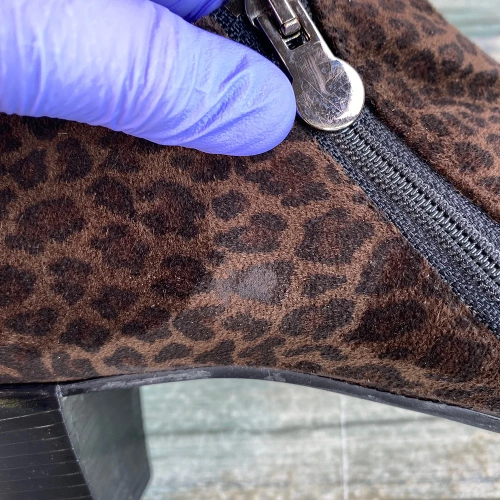 Munro Womens Brown Leopard Print Fabric Zip Up Booties - Picture 12 of 14